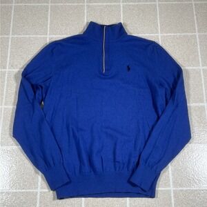 Polo Golf Ralph Lauren 1/4 Zip Merino Wool Sweater Blue Size M Preppy Old Money